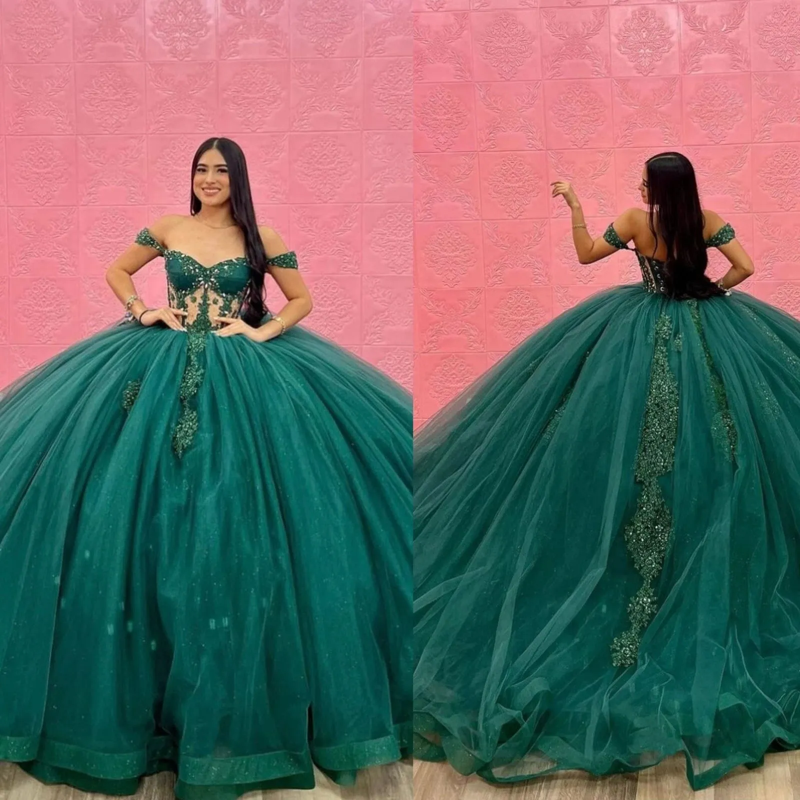 Discount Emerald Green Quinceanera Dresses Lace Tulle Illusion Sweet 16 Gown sold by My Chic Dress product image thumbnail 3
