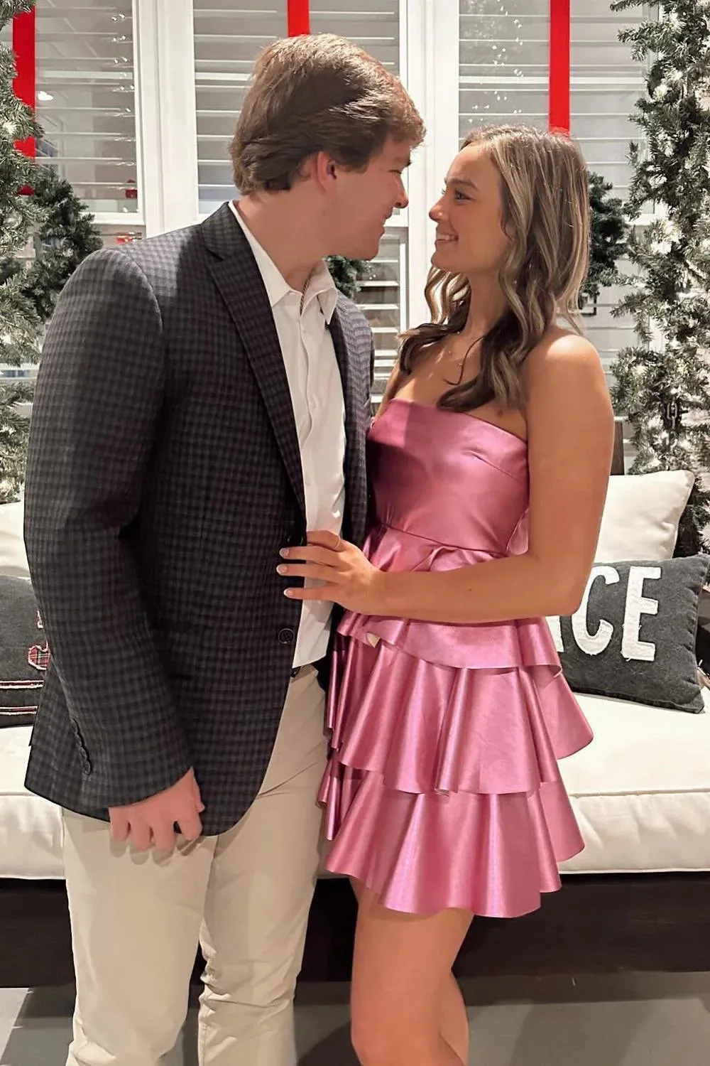 Strapless Hot Pink Homecoming Dresses Short Tiered Satin Hoco Dress sold by My Chic Dress product image thumbnail 2