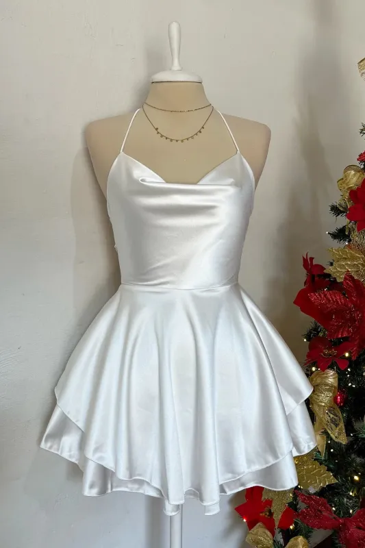 A-line White Graduation Dress Satin Homecoming Dress Spaghetti Strap sold by My Chic Dress