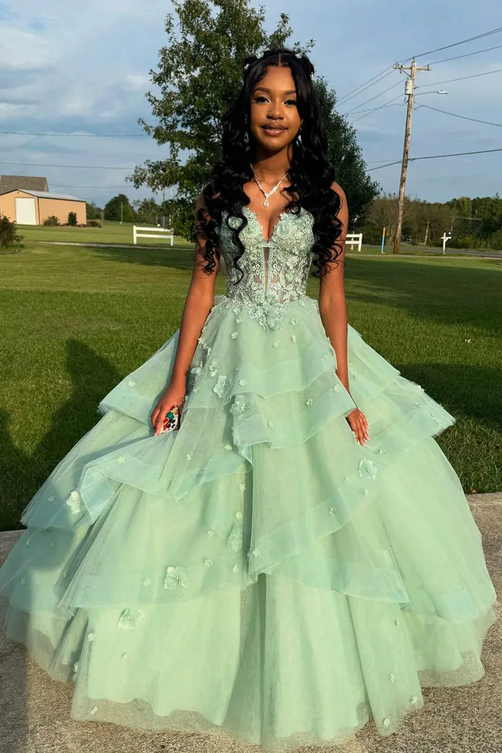 Light Green Ball Gown Quinceanera Dress Sweetheart Tiered with Appliques sold by My Chic Dress
