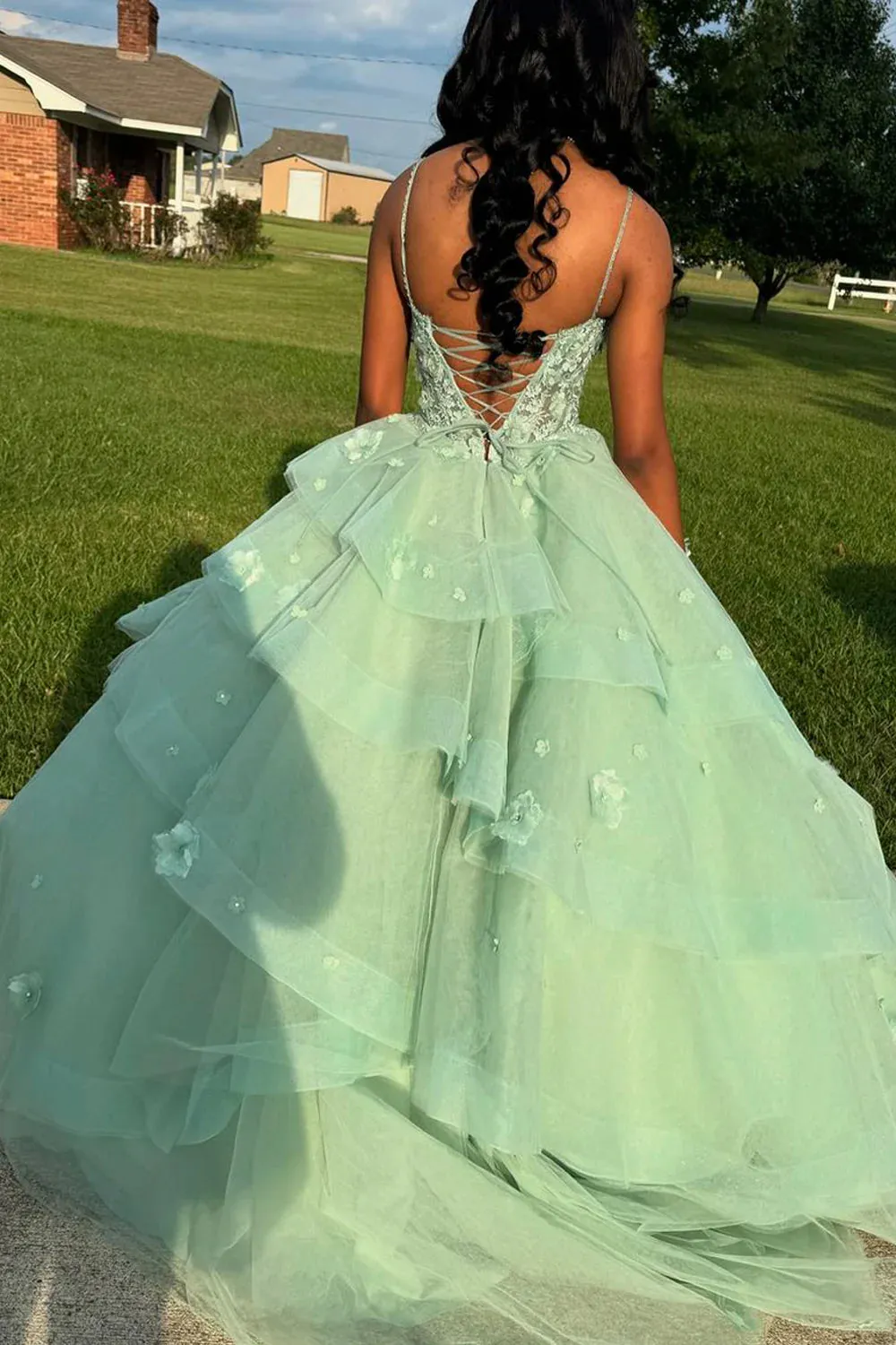 Light Green Ball Gown Quinceanera Dress Sweetheart Tiered with Appliques sold by My Chic Dress product image thumbnail 2