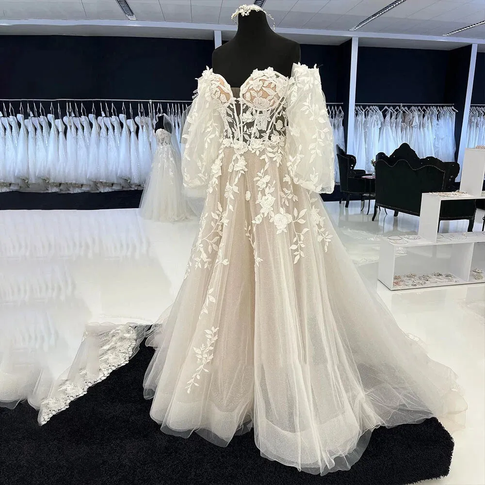 Lace Boho Champagne Beach Wedding Dresses Sweetheart sold by My Chic Dress product image thumbnail 2