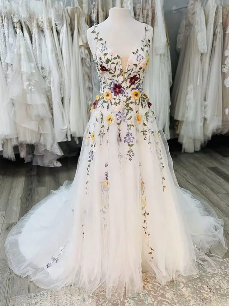 Vintage Lace Bohemian Florals Wedding Dress V Neck sold by My Chic Dress