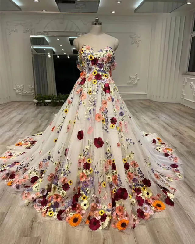 Custom Made Real Forla Wedding Dress Tulle Sweetheart with 3D Flowers sold by My Chic Dress