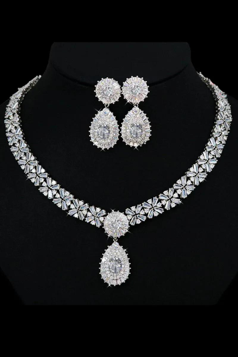 Silver Crystal Necklace Earring Jewelry Set sold by My Chic Dress