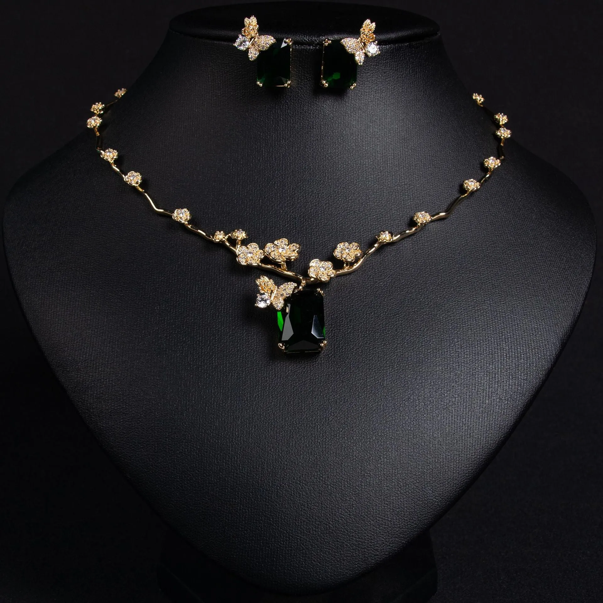 Simple Versatile Fashion Square Zircon Ruby Necklace Earrings Set sold by My Chic Dress product image thumbnail 2