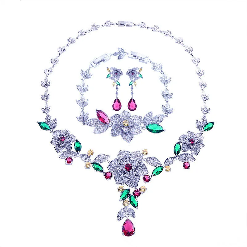 Emerald Green Flower Bracelet Necklace Jewelry Set sold by My Chic Dress product image thumbnail 5