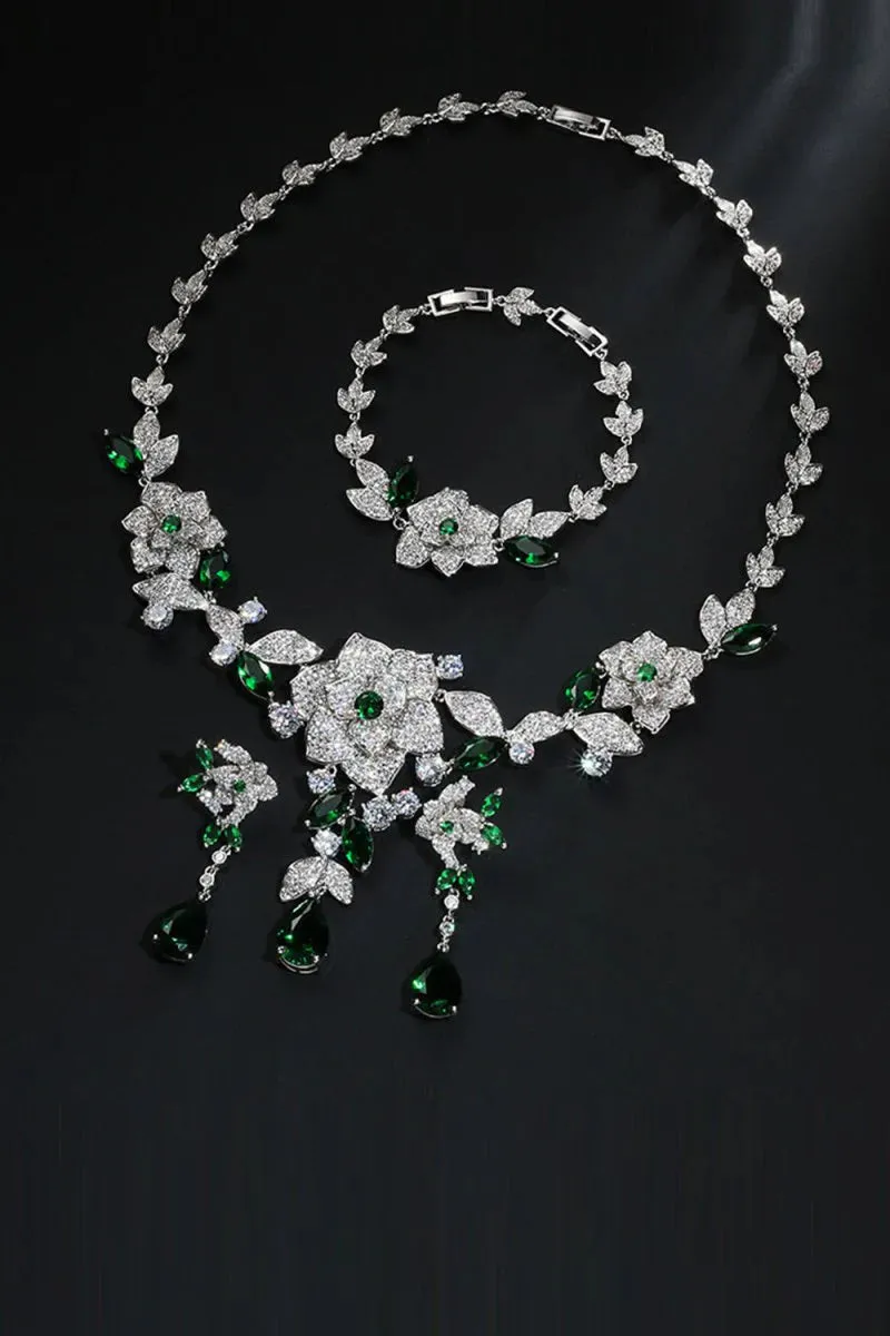 Emerald Green Flower Bracelet Necklace Jewelry Set sold by My Chic Dress