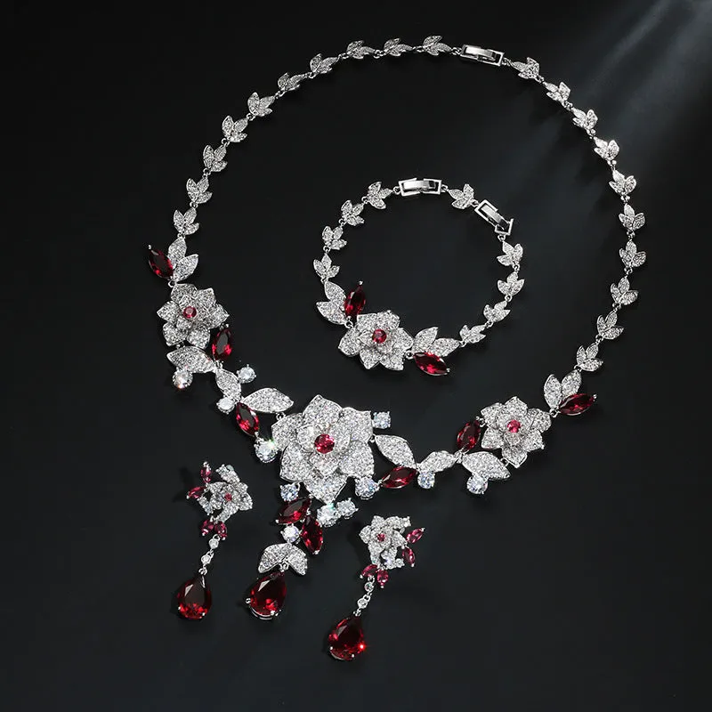 Emerald Green Flower Bracelet Necklace Jewelry Set sold by My Chic Dress product image thumbnail 2