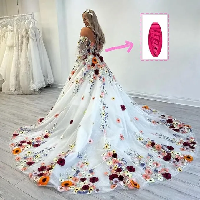 A Line Puff Sleeves Beach Wedding Dresses 3D Florals Off Shoulder sold by My Chic Dress product image thumbnail 2
