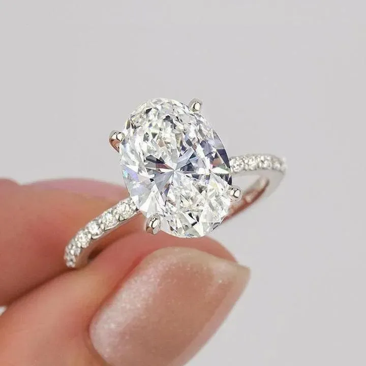 Sterling Silver Oval Diamond Engagement Ring For Woman sold by My Chic Dress