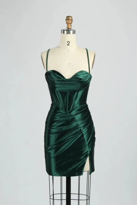 Cheap Short Satin Emerald Green Homecoming Dress Mini sold by My Chic Dress