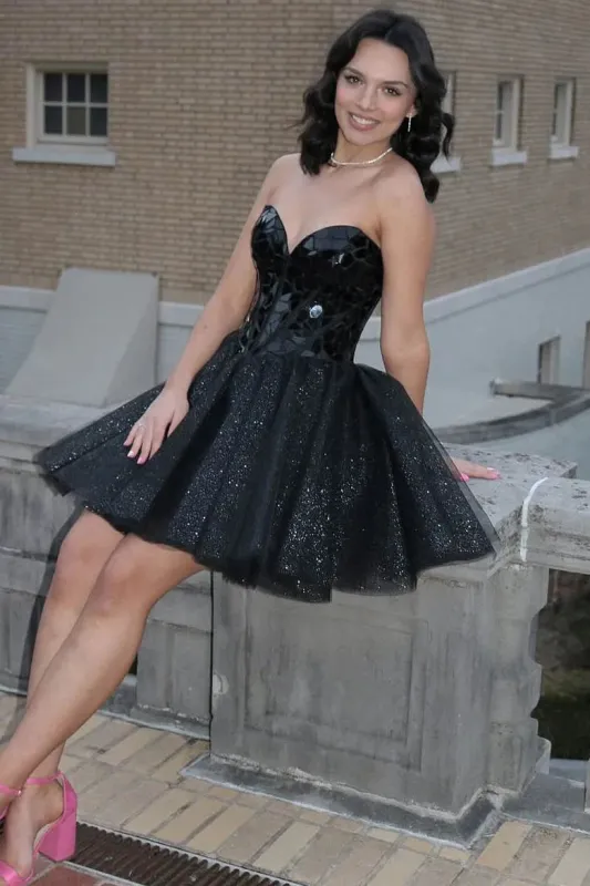 Strapless Black Short Homecoming Dress Mirror-Cut Sequins sold by My Chic Dress
