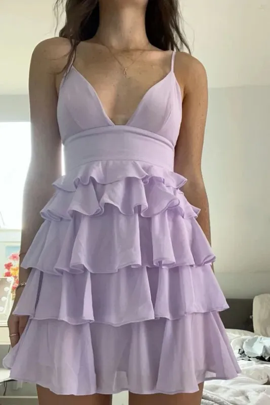 V-Neck Lilac Homecoming Dress  Short Spaghetti Straps sold by My Chic Dress