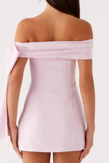 Satin Pink Homecoming Dress Short Mermaid Off-Shoulder sold by My Chic Dress product image thumbnail 2