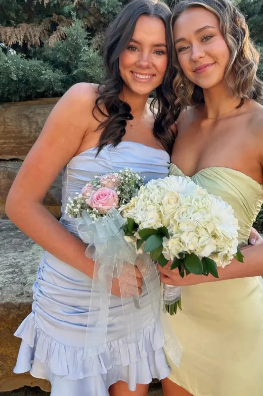 Strapless Satin Mini Homecoming Dress with Ruffles sold by My Chic Dress