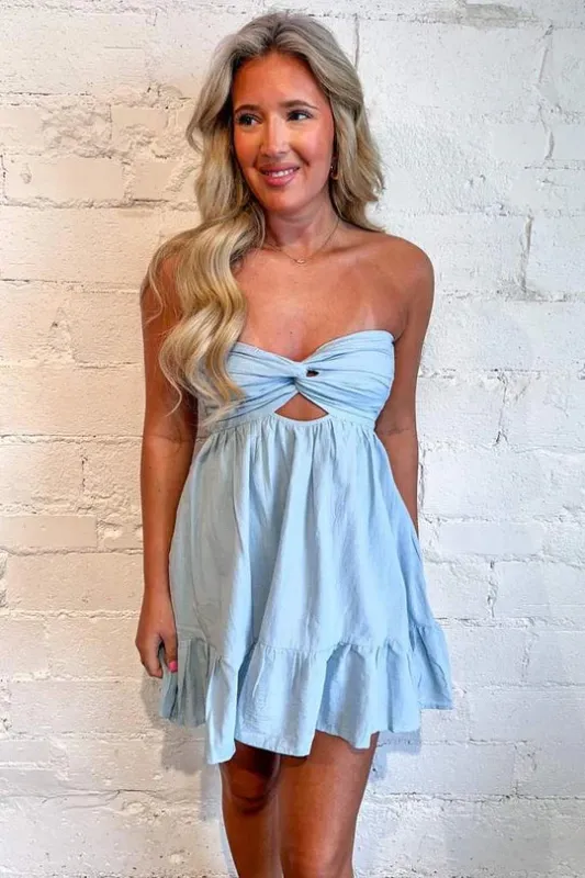 A-Line Blue Strapless Short Homecoming Dress V-Neck sold by My Chic Dress