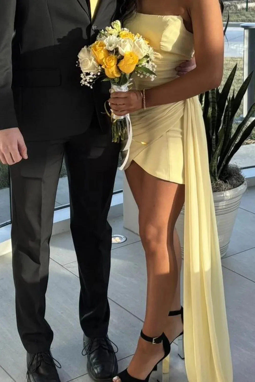 Cheap Short Yellow Homecoming Dress Strapless Ruched with Showl sold by My Chic Dress product image thumbnail 3