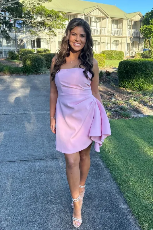 Cheap Short Homecoming Dress Pink Strapless Ruched sold by My Chic Dress