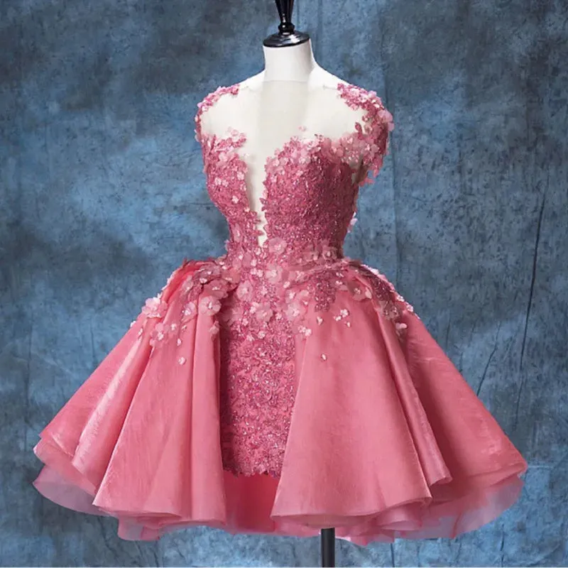 Hot Pink Homecoming Dresses Beaded Lace Short Sweet 16 Dress Flowers sold by My Chic Dress