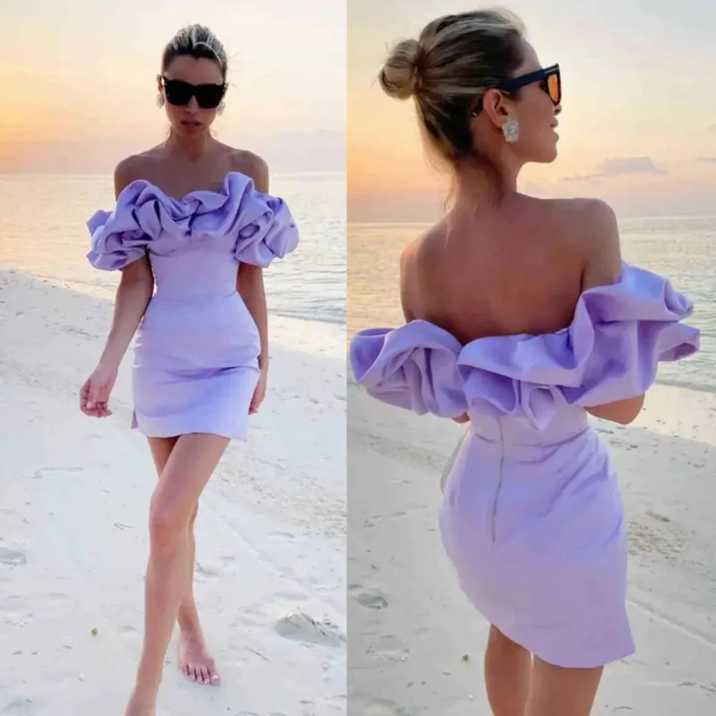 Off Shoulder Pleats Short Homecoming Dresses Satin Summer Party Gowns sold by My Chic Dress