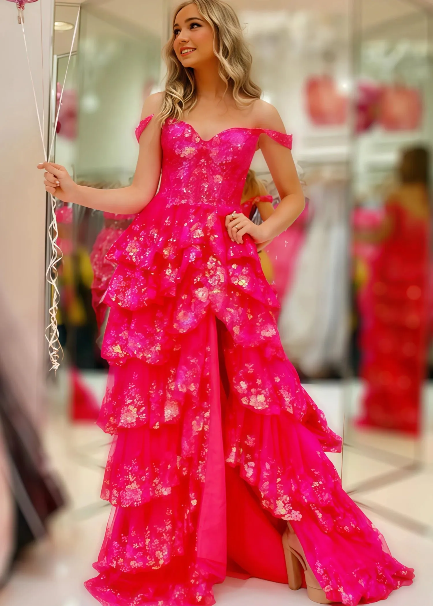 Ball Gown Tiered Fuchsia Prom Dress Corset Layered Sweetheart sold by My Chic Dress product image thumbnail 2