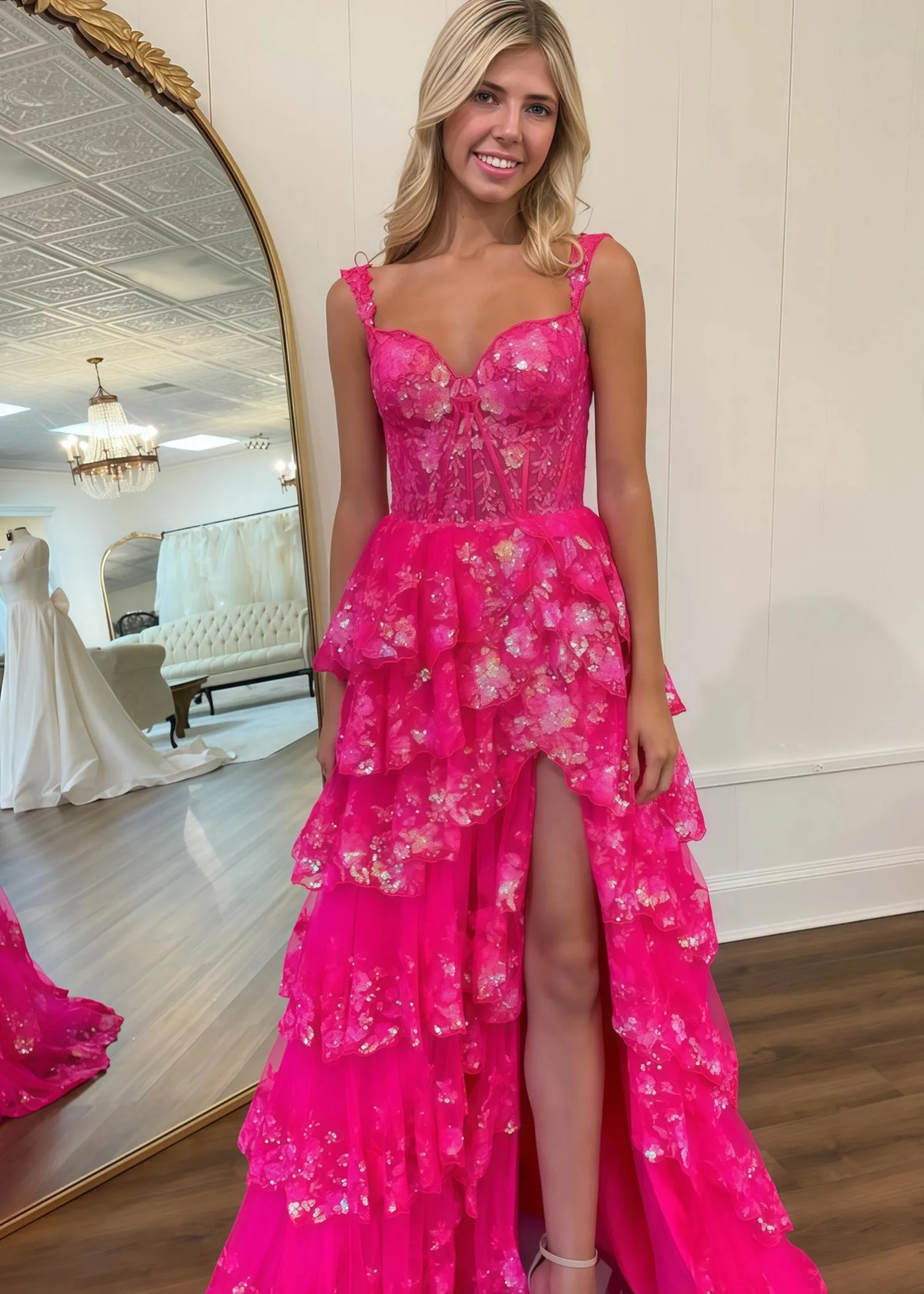 Ball Gown Tiered Fuchsia Prom Dress Corset Layered Sweetheart sold by My Chic Dress product image thumbnail 4