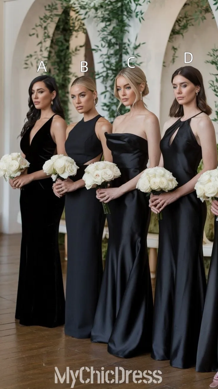 Sexy Mismatched Black Satin Bridesmaid Dress UK for sale sold by My Chic Dress product image thumbnail 2