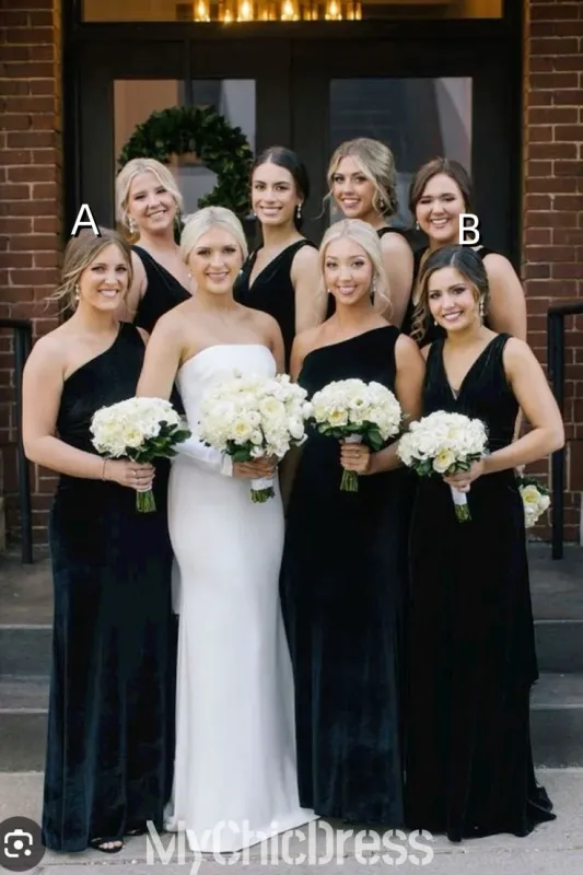 Mix-and-Match Black Velvet Bridesmaids Dresses for Winter Wedding sold by My Chic Dress