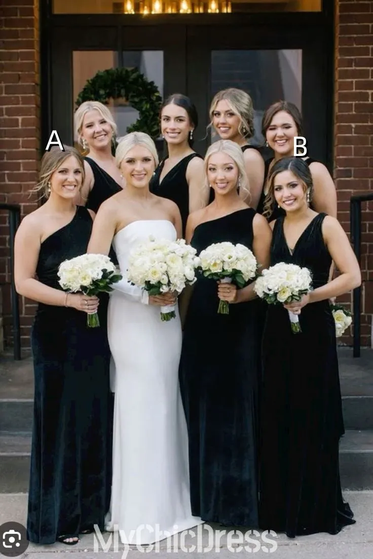 Mix-and-Match Black Velvet Bridesmaids Dresses for Winter Wedding sold by My Chic Dress