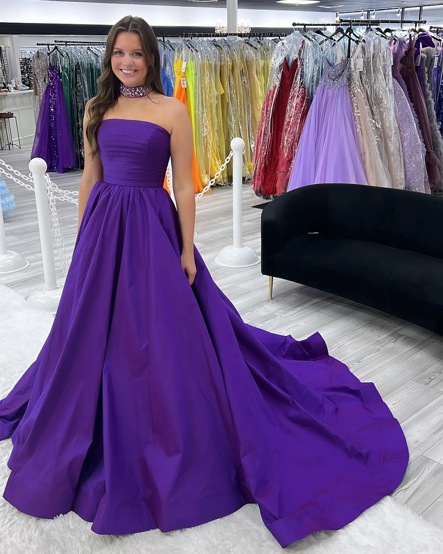 Gorgeous Strapless Satin Purple Prom Dress For Sale A Line Sleeveless sold by My Chic Dress
