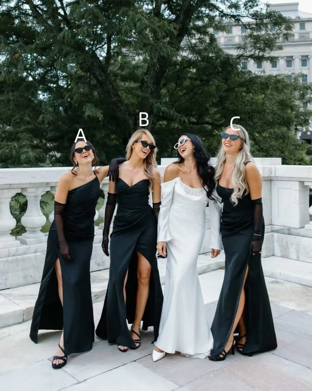 Cheap Mismatched Black Bridesmaid Dress Elastic Satin for Wedding sold by My Chic Dress