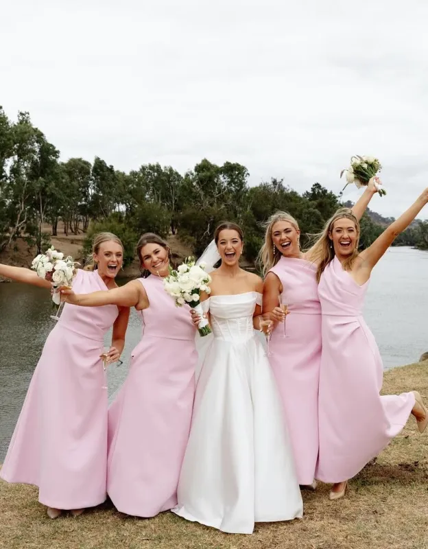 Light Pink Satin Beach Bridesmaid Dresses One Shoulder Ruched sold by My Chic Dress