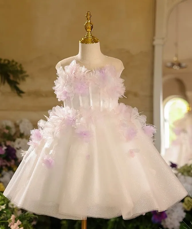 Luxury A Line White Flower Girl Dress Short Birthday Party Dress with Feathers sold by My Chic Dress