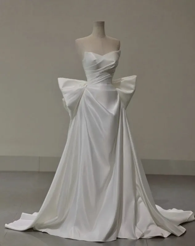 Beach Silk Satin A Line Wedding Dress Strapless with Big Bow sold by My Chic Dress