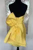 Simple Satin Yellow Hoco Dress Mini Strapless Tight Dress with Bow sold by My Chic Dress