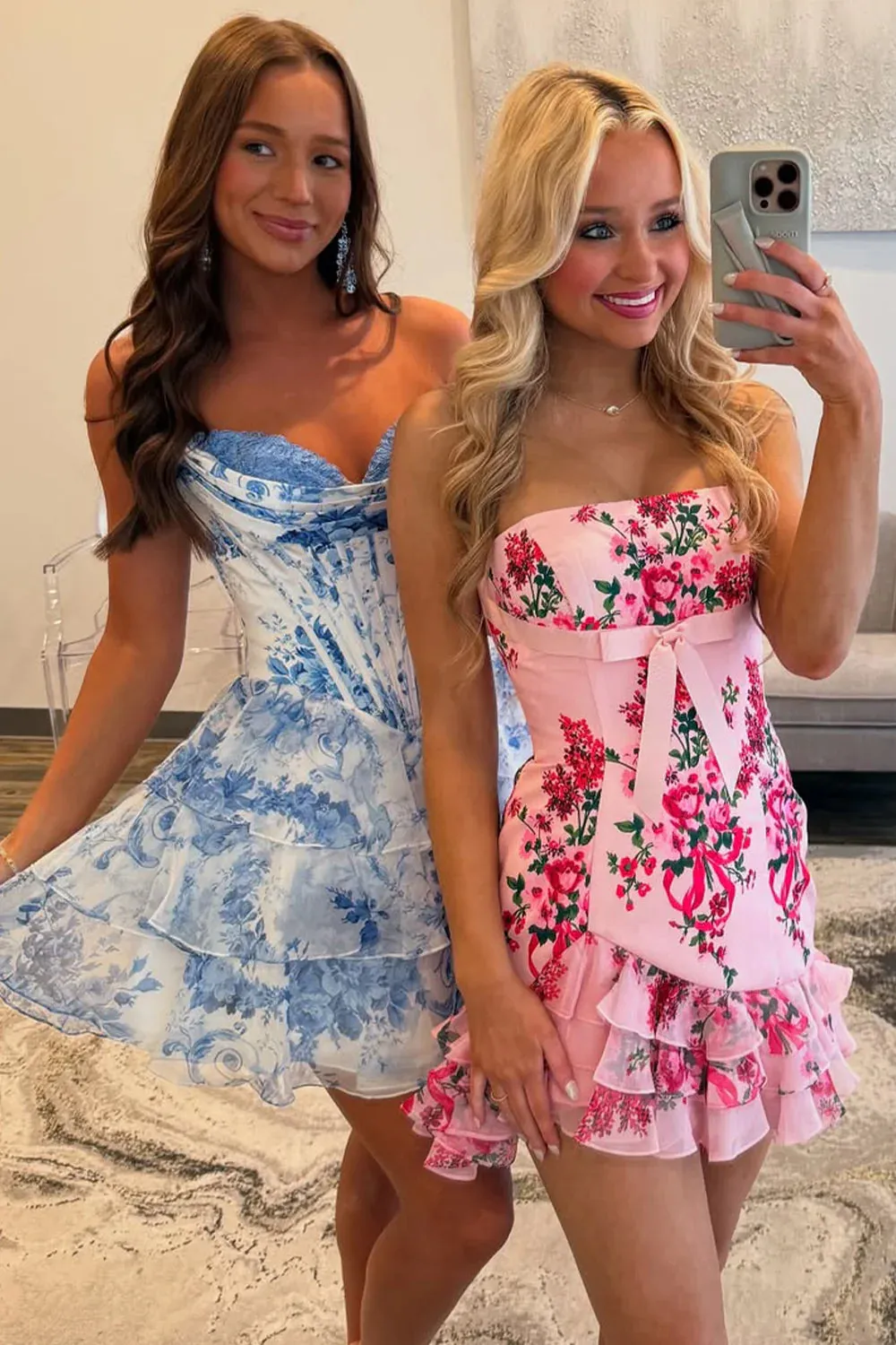 Short Pink Print Floral Homecoming Dress Bodycon Strapless with Bowknot sold by My Chic Dress product image thumbnail 5