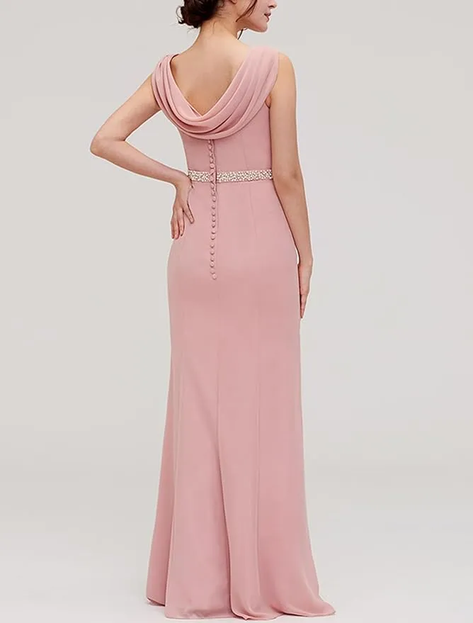 Floor-Length Chiffon Pink Bridesmaid Dress Cheap Sheath/Column Formal Dresses sold by My Chic Dress product image thumbnail 3