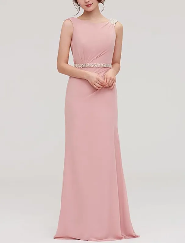 Floor-Length Chiffon Pink Bridesmaid Dress Cheap Sheath/Column Formal Dresses sold by My Chic Dress