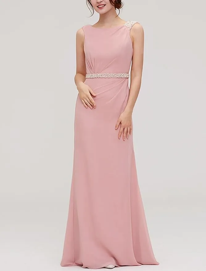 Floor-Length Chiffon Pink Bridesmaid Dress Cheap Sheath/Column Formal Dresses sold by My Chic Dress product image thumbnail 2
