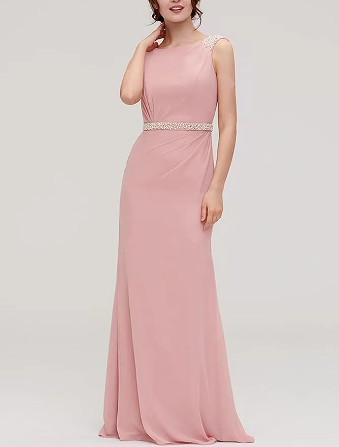 Floor-Length Chiffon Pink Bridesmaid Dress Cheap Sheath/Column Formal Dresses sold by My Chic Dress product image thumbnail 4