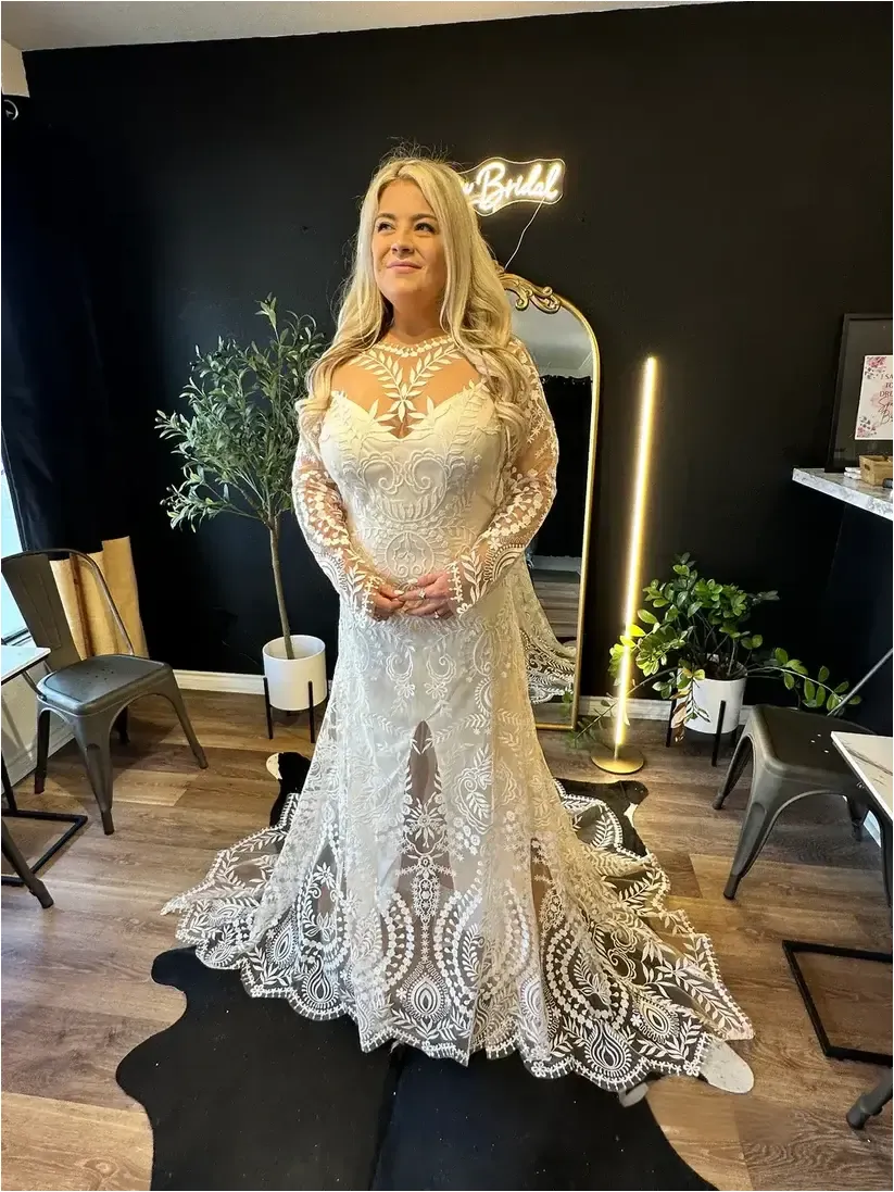 Long Sleeve Boho Black Wedding Dress Lace with Nude Lining sold by My Chic Dress product image thumbnail 2