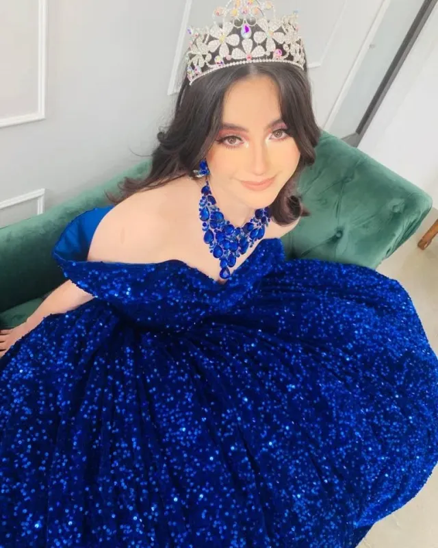 Glitter Sequin Quinceanera Dress Royal Blue Ball Gown for Sweet 15 sold by My Chic Dress