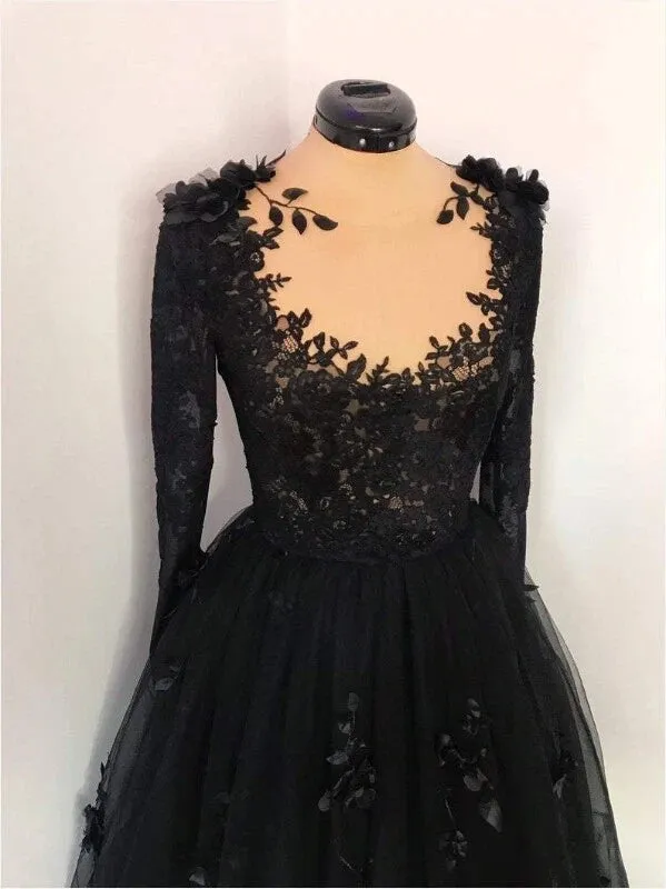 Vintage Black Long Sleeves Wedding Dress Lace A-Line Bridal Gowns sold by My Chic Dress product image thumbnail 3