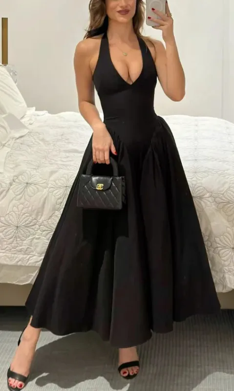 Hot A-Line Satin Little Black Evening Dress Backless Long sold by My Chic Dress