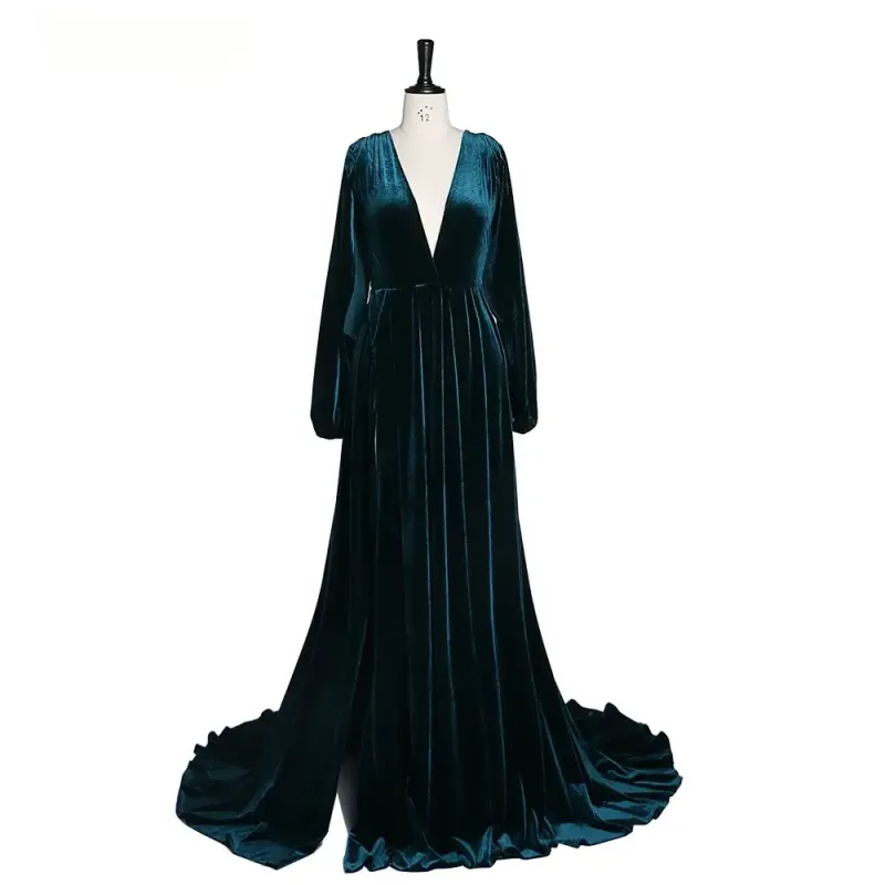 Long Sleeves Emerald Green Velvet Maternity Dress for PhotoShoot sold by My Chic Dress