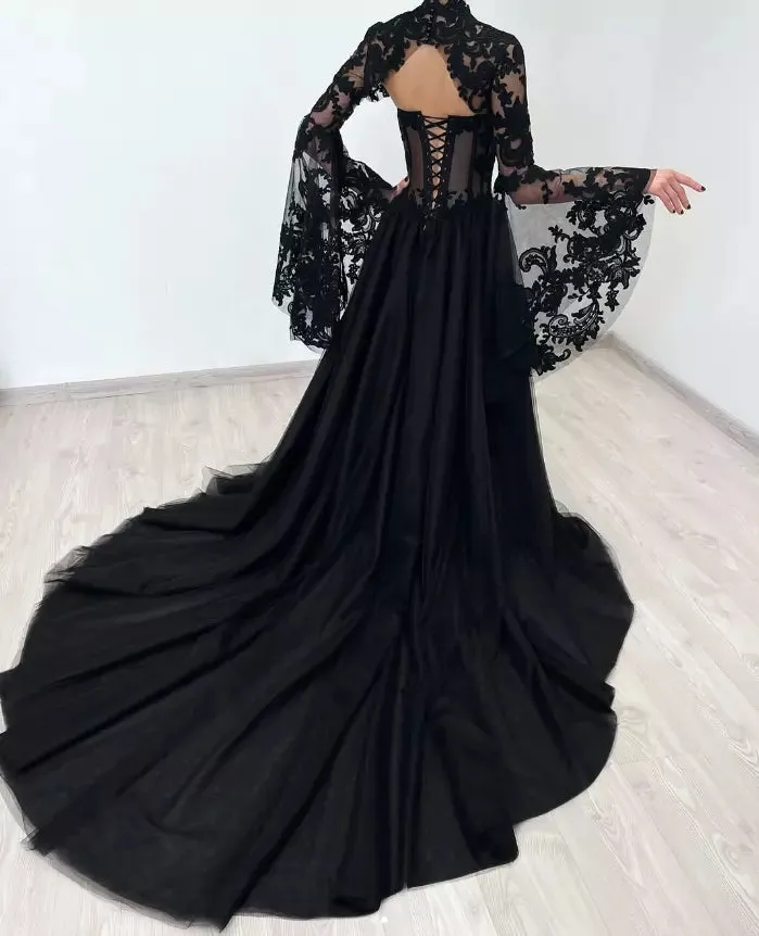 A-Line Gothic Wedding Dress with Sleeves Black Lace Jacket sold by My Chic Dress product image thumbnail 2