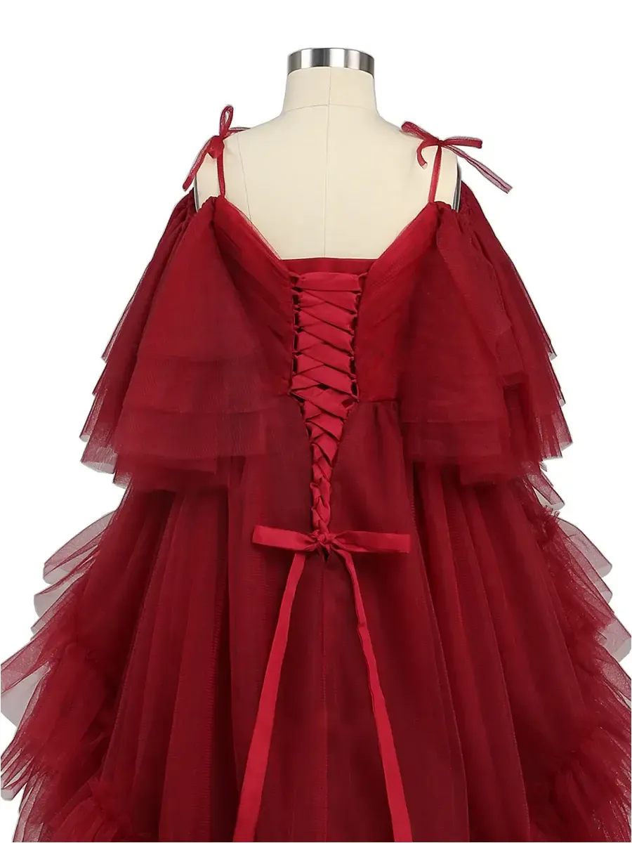 Dark Red Tulle Flower Girls Dress for Wedding Party Girl PhotoShoot Dress sold by My Chic Dress product image thumbnail 5