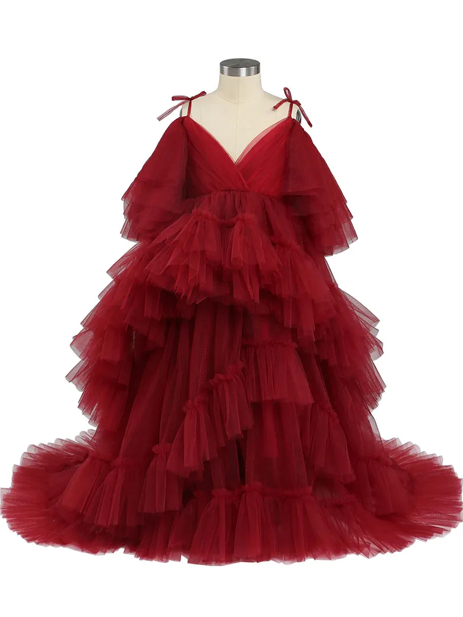 Dark Red Tulle Flower Girls Dress for Wedding Party Girl PhotoShoot Dress sold by My Chic Dress
