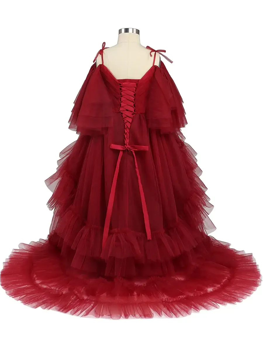 Dark Red Tulle Flower Girls Dress for Wedding Party Girl PhotoShoot Dress sold by My Chic Dress product image thumbnail 4